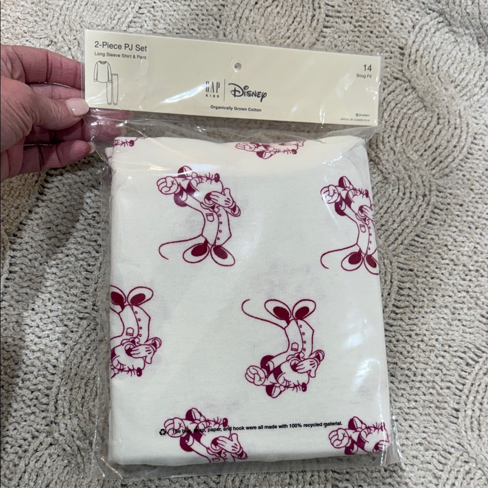 Disney x GAP Kids Minnie Slumber Organic Pajama Set White/Red Sz 14
